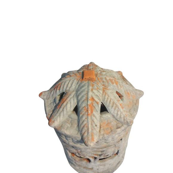 Tealight Party 7" Candle Holder Tropical Palm Asian Island Terracotta Pottery - Picture 4 of 12